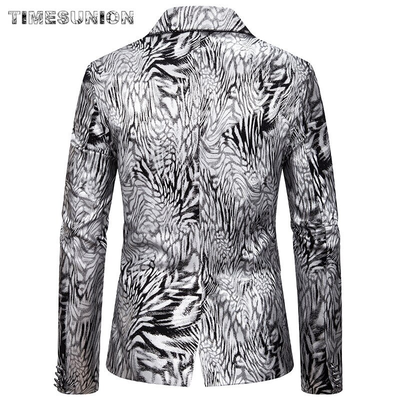 Männer Blazer Jacke Baumwolle Schlange Muster Bronzing Druck Revers Anzug Jacke Hochzeit Prom Bühne Sänger Slim Fit Kostüm