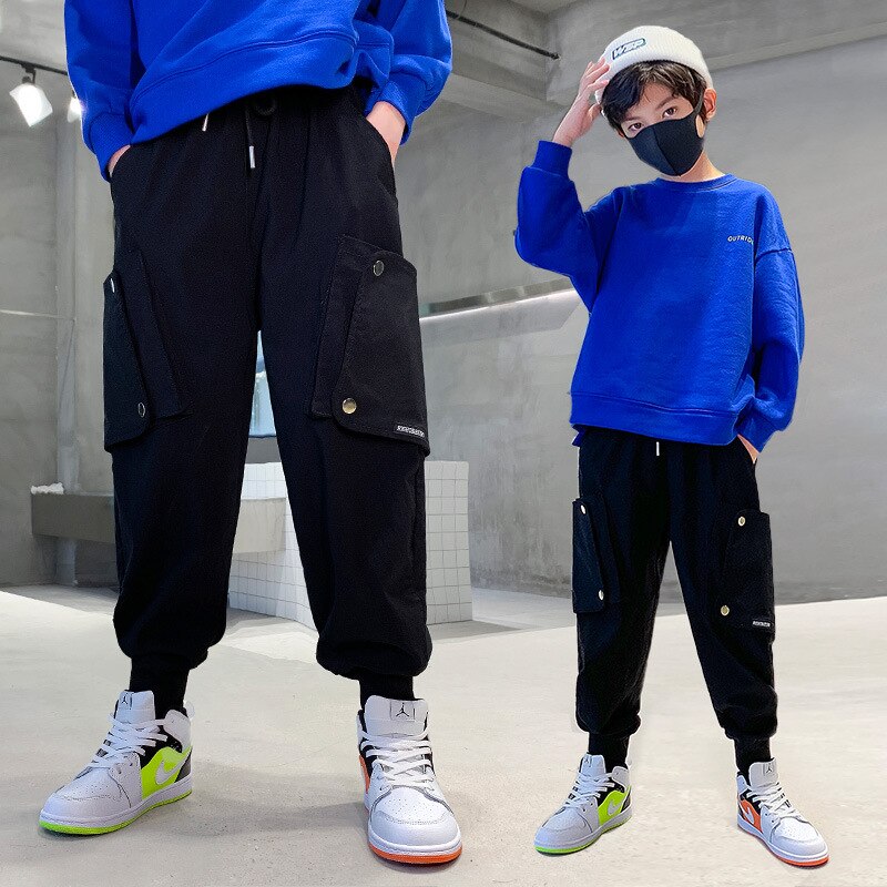 Pantalon Cargo uni pour garçon et adolescent de 4 à 14 ans, multi-poches, style Streetwear décontracté, collection printemps et automne: 7