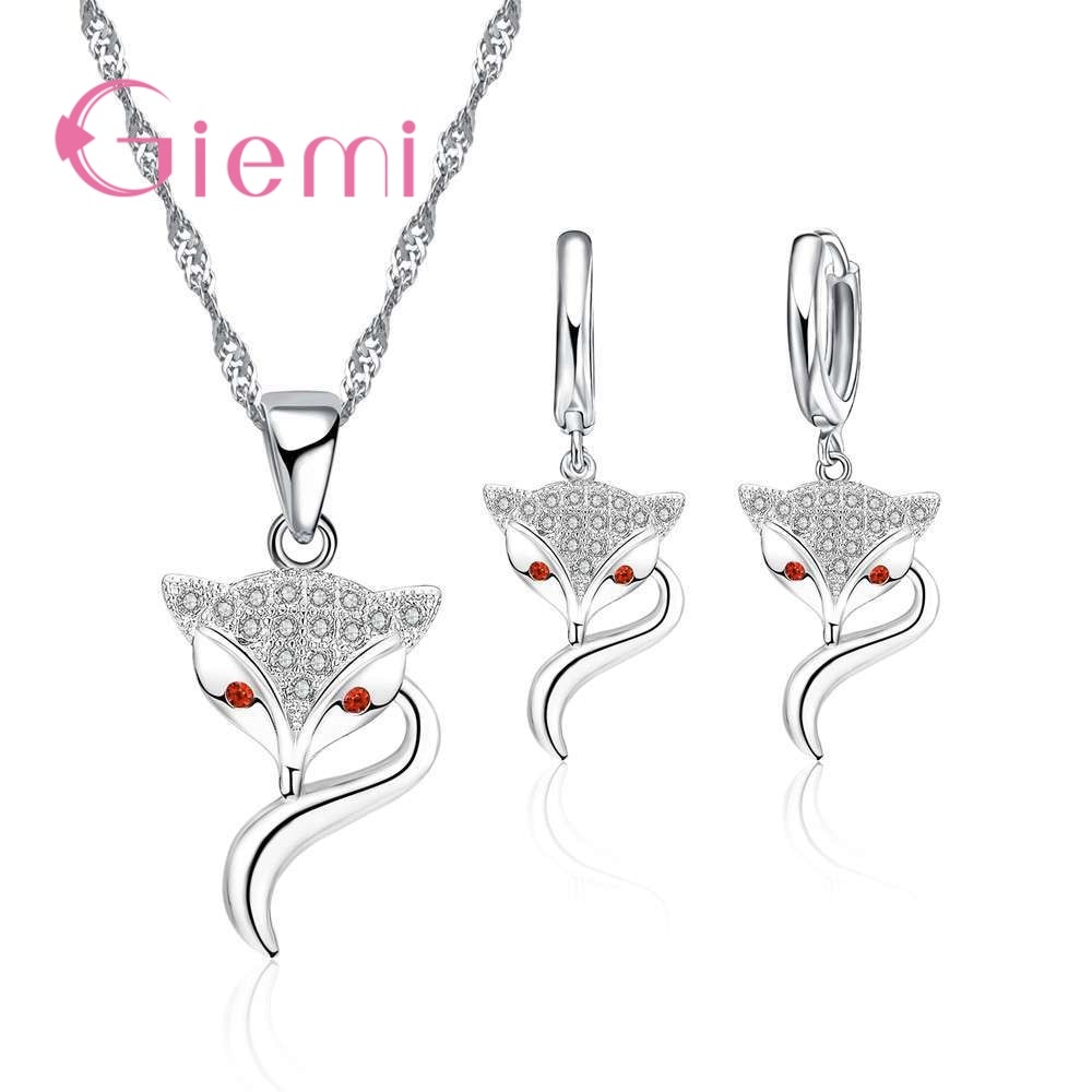Ensemble de Bijoux pour femmes, collier, boucles d'oreilles, ravissant renard, en argent Sterling 925, Zircon cubique, cristal, Bijoux de fête