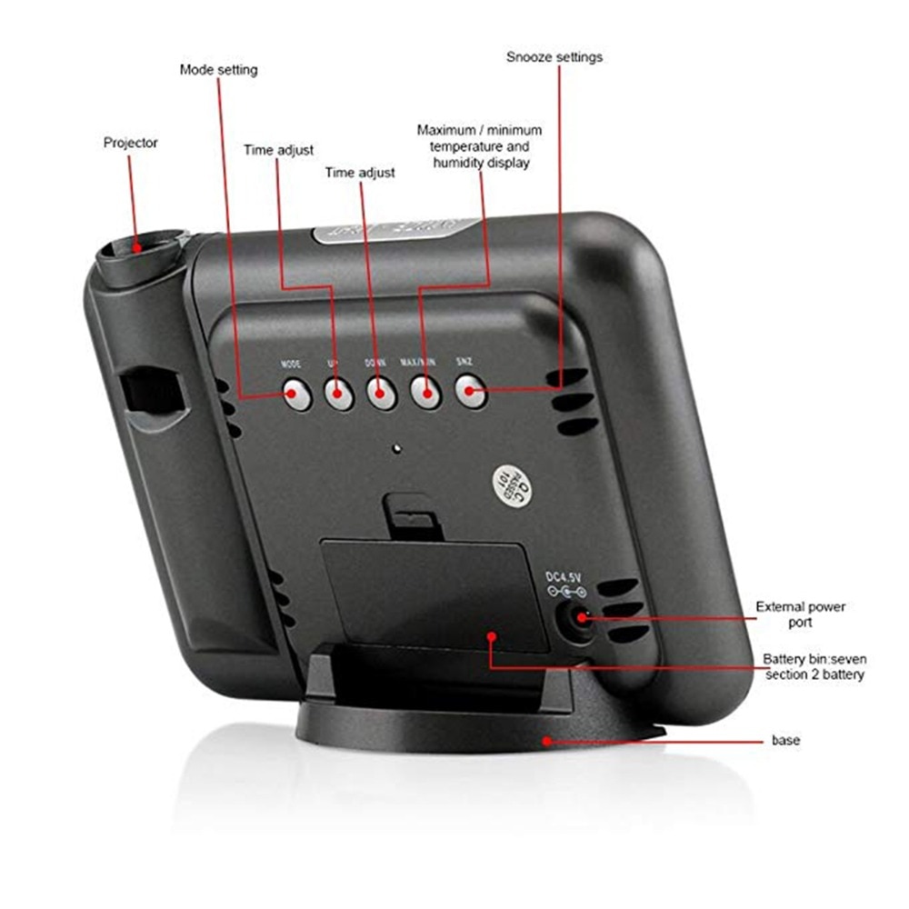 Digital LCD Projection LED Display Alarm Clock Weather Snooze Function Temperature Thermometer Humidity Table Clock Decor