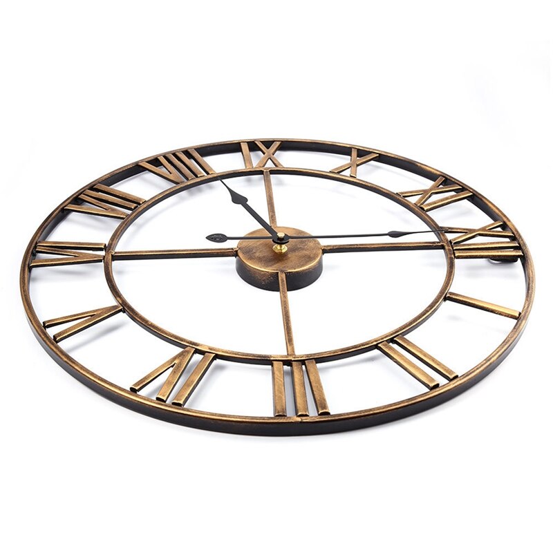 Nordic Roman Numeral Metal Wall Clocks Retro Hollow Iron Round Art Black Gold Large Outdoor Garden Clock Home Decoration 40CM
