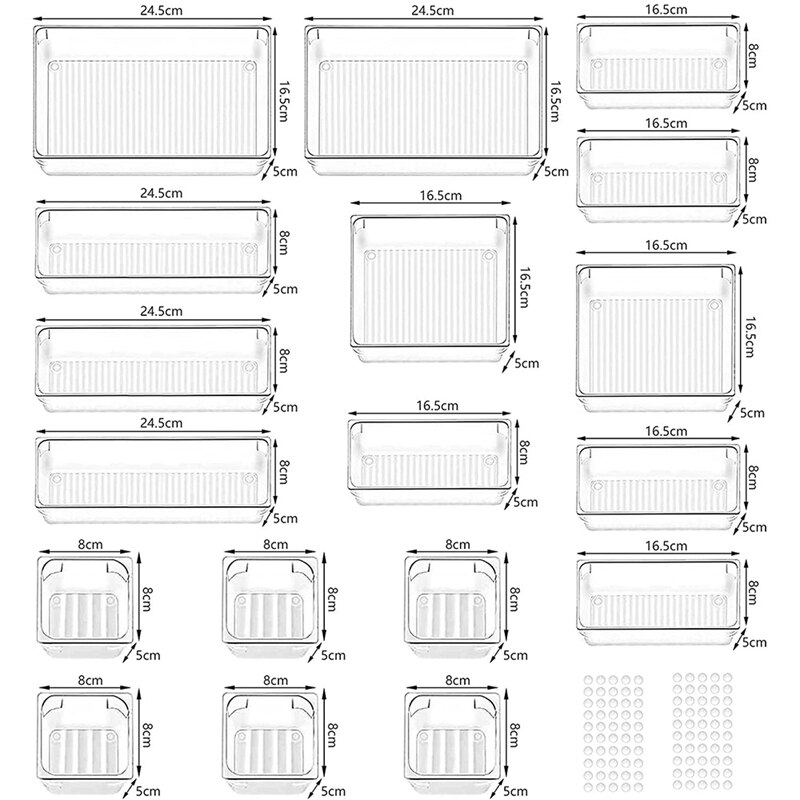 18PCS Separate Drawers Organiser System, Non-Slip Drawer Organiser, Transparent Drawer Insert Storage Box