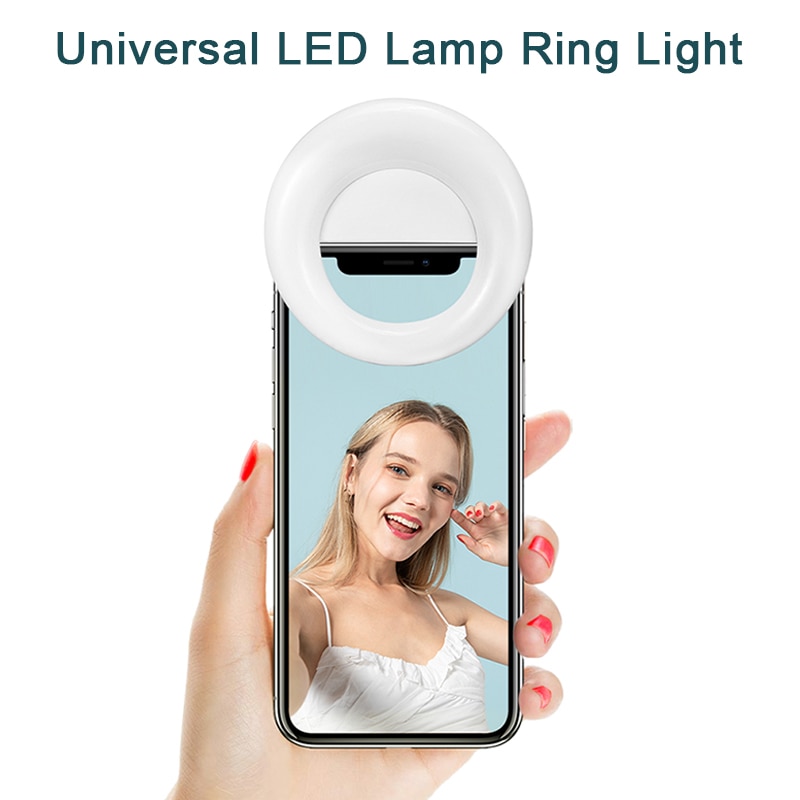 Universele Led Lamp Ring Licht Clip Selfie Vullen Enhancing Usb Charge Voor Iphone 11 Pro Xr X Xs Max 6 7 8 Plus Voor Samsung Huawei