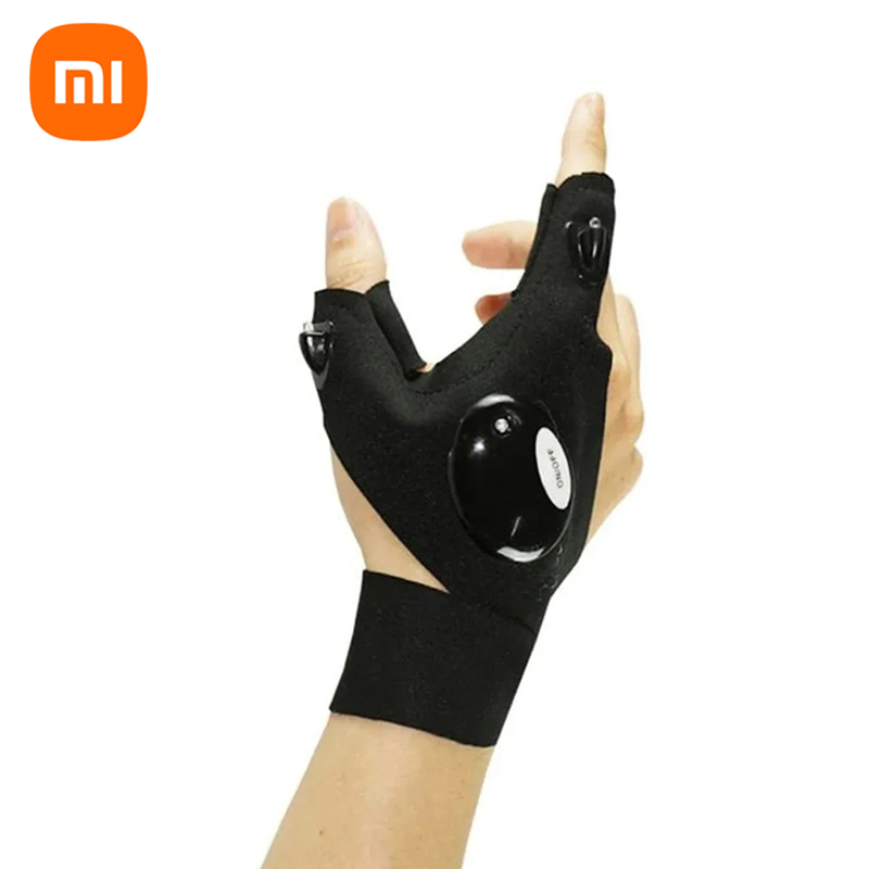 Xiaomi led lommelygte lysende løbehandsker vandtæt cykling camping vandreture redningshandske lampe belysning fingerløse handsker: Foranderlig
