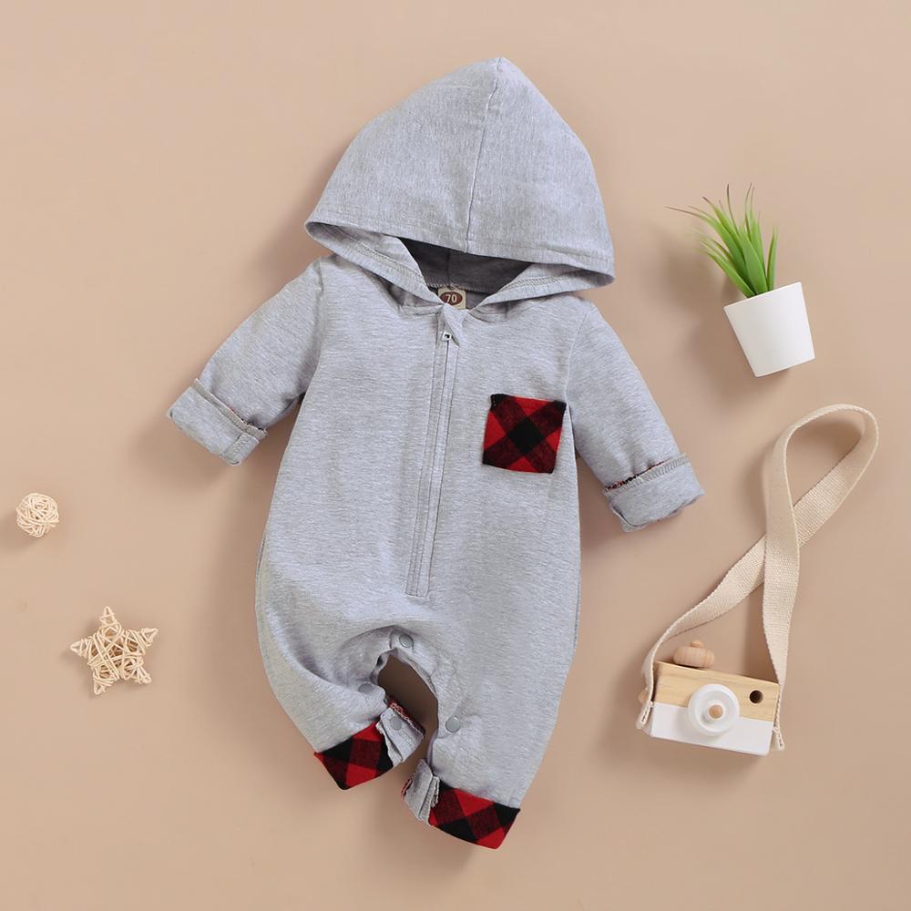 0-18M Pasgeboren Baby Lange Mouw Rits Kleding Rompertjes Baby Jongens Meisjes Romper Hooded Jumpsuit Een Stukken Outfits katoen