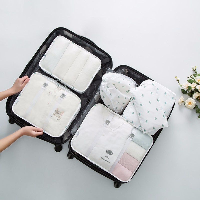 6Pcs Polyester Clothes Organizer Bag Set Travel Organizer For Shoe Clothing Organizador Cube Packing Package Travel Accessories: cactus