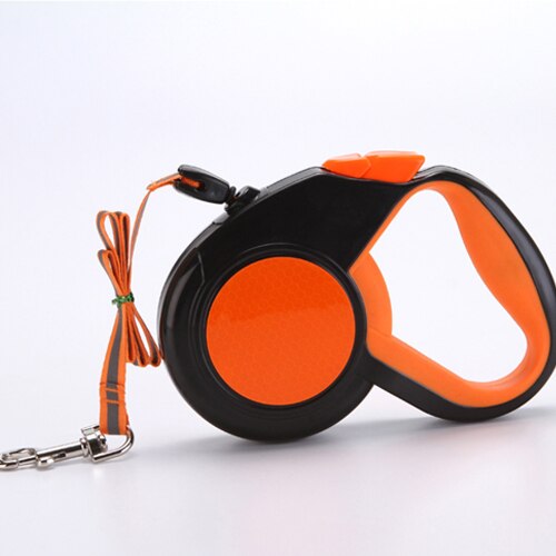 3/5/8M One-touch Control Dog Leash Portable Retractable Chromed Metal Fasteners Green/Orange Color For Medium&amp; Large Dogs: Orange / 3M