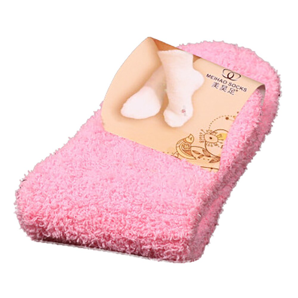 FREE OSTRICH 1 Pair Home Women Girls Soft Bed Floor Socks Fluffy Warm Winter Pure Color Thick towel socks: Pink