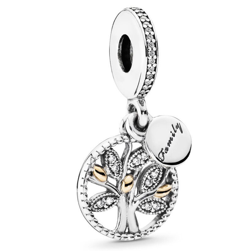 Diy Charm Gold Familie Wortels Boom Van Leven Twee-Tone Medaillon Hanger 925 Sterling Zilver Kraal Fit Originele Armband sieraden: 9
