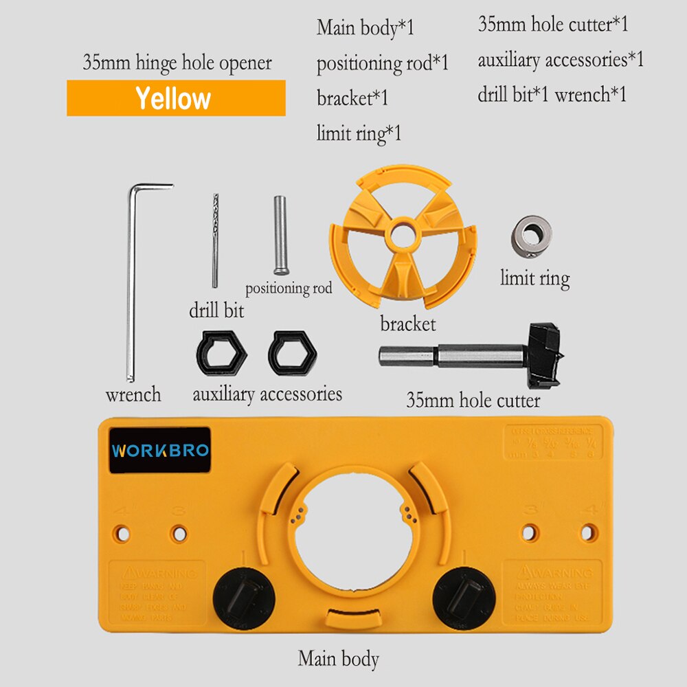 35mm Concealed Hinge Jig kit Woodworking Tools suitable for Face Frame Cabinet Cupboard Door Hinges Installation: YELLOW
