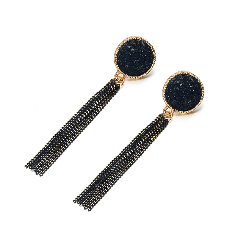 Pendientes de borla negra para mujer, joyería Vintage, aretes redondos de cristal, pendientes largos de mujer, aretes colgantes bohemios de lujo con diamantes de imitación