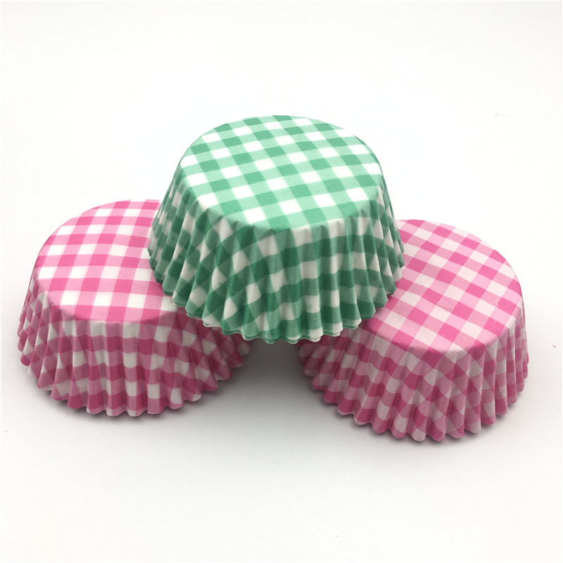 100 stks/partij Roze Groen Plaid Cupcake Papier Liner Bakken Muffin Cupcake Mold Cups Taart Decoreren Gereedschappen Cupcake Box Set