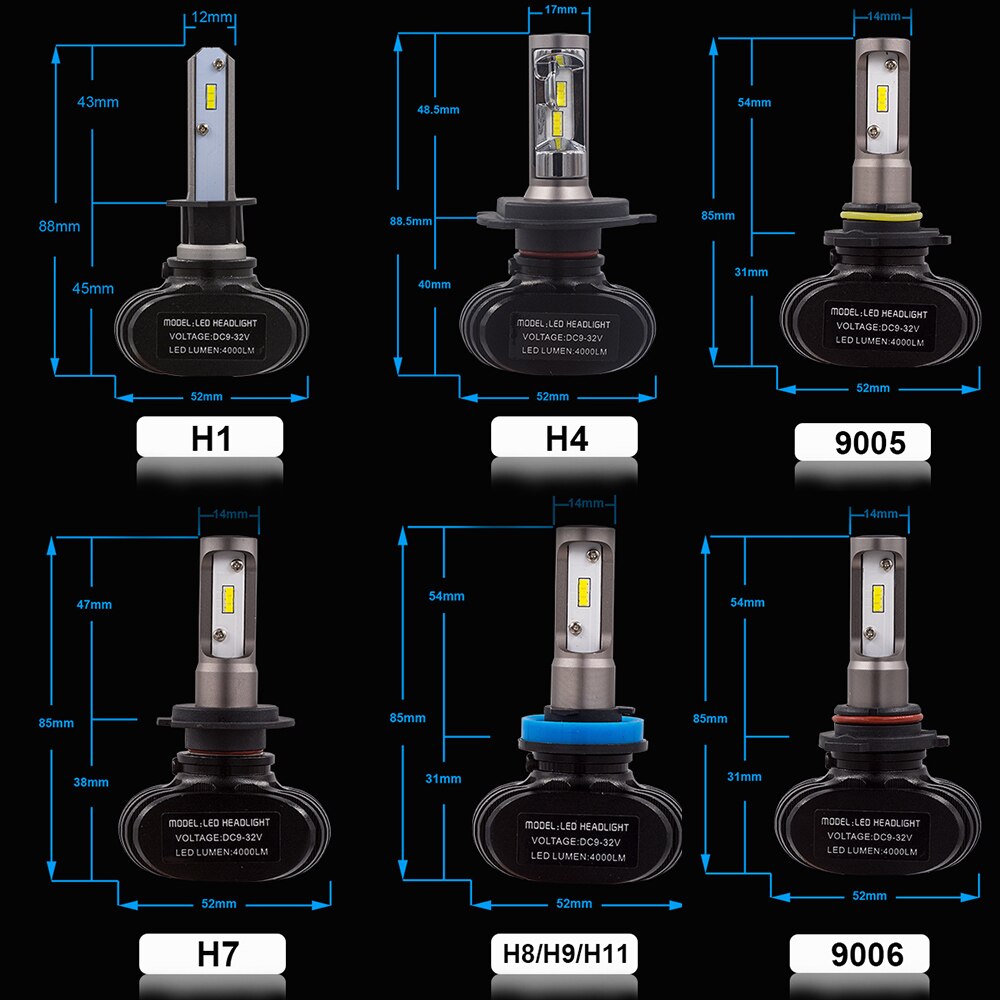 YHKOMS-luces LED sin ventilador para coche, CSP, S1, H1, H4, H7, H8, H9, H11, 9005, HB3, 9006, HB4, 50W, 8000LM, 6500K, 12V
