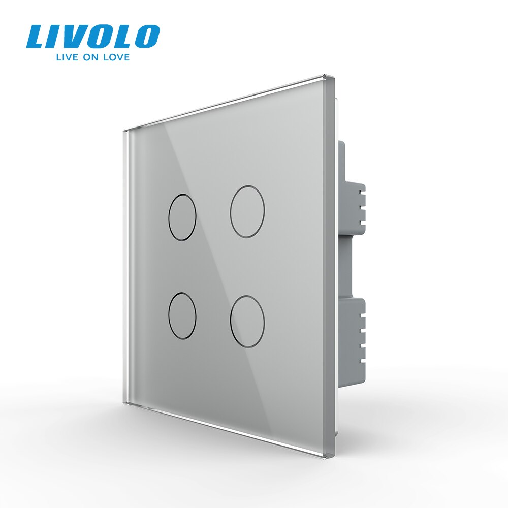 Livolo UK standard Wall Light Touch Switch,Glass Panel,touch sensor control,with led backlight,1-4gangs,wall touch switch: 4Gang Grey