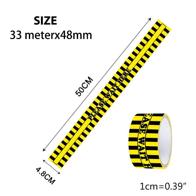 1Roll Please Wait Here Warning Floor Tape Social Distancing Marking Adhesive Tape Yellow 48mm x 33m