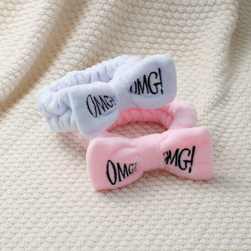 Voor Vrouwen Meisjes Hoofdbanden Omg Brief Coral Fleece Wassen Gezicht Boog Haarbanden Hoofddeksels Haarbanden Tulband Haar Accessoires