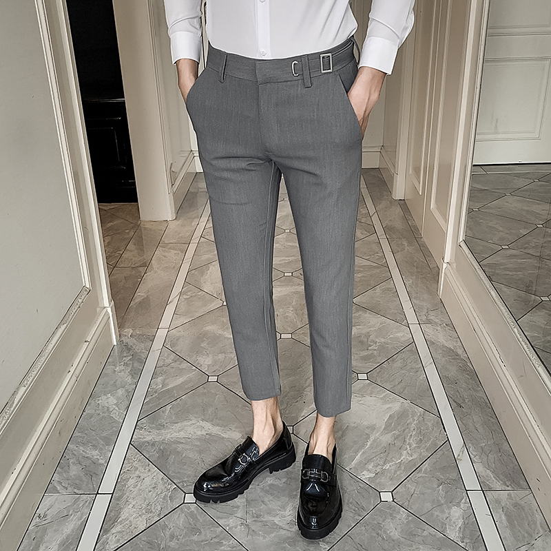 Lente Mannen Pak Broek Mode Toevallige Slim Fit Broek Mannen Streetwear Sociale Formele Broek Pantalon Kostuum: Grijs / 33