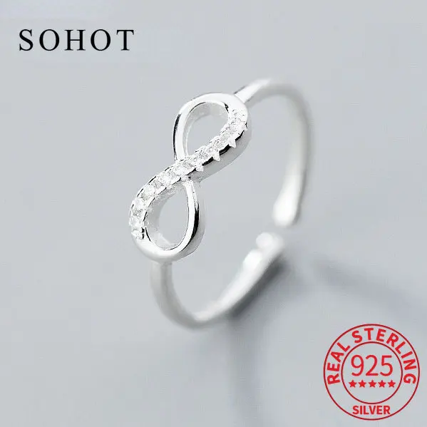 Ins Echt 925 Sterling Zilver Zirkoon Infinity Symbool Verstelbare Ring Voor Vrouwen Klassieke Fijne Sieraden Minimalistische Bijoux