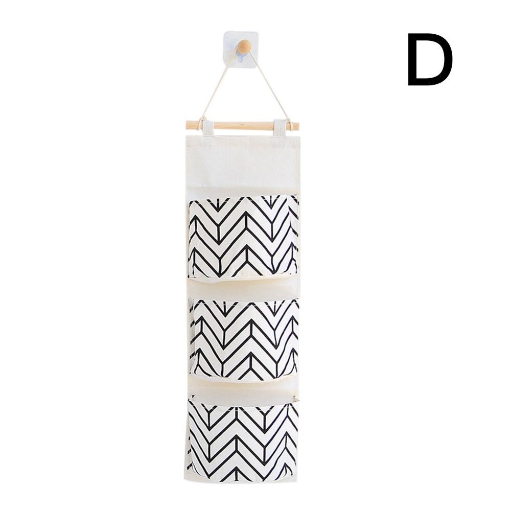Cotton Cloth Storage Hanging Bag Over the Door Closet Organizer 3 Pockets Wall Hanging Storage Bags For Bedroom Kitchen/Bathroom: D