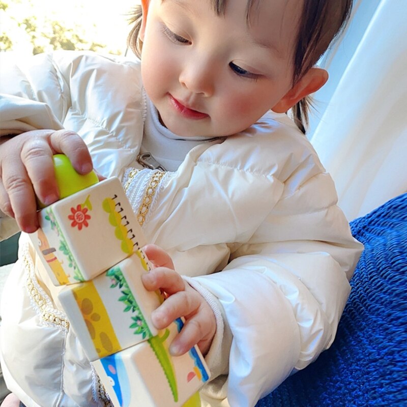 J60b kinder drehendes holzpuzzle mit tiermotiven aus blöcken