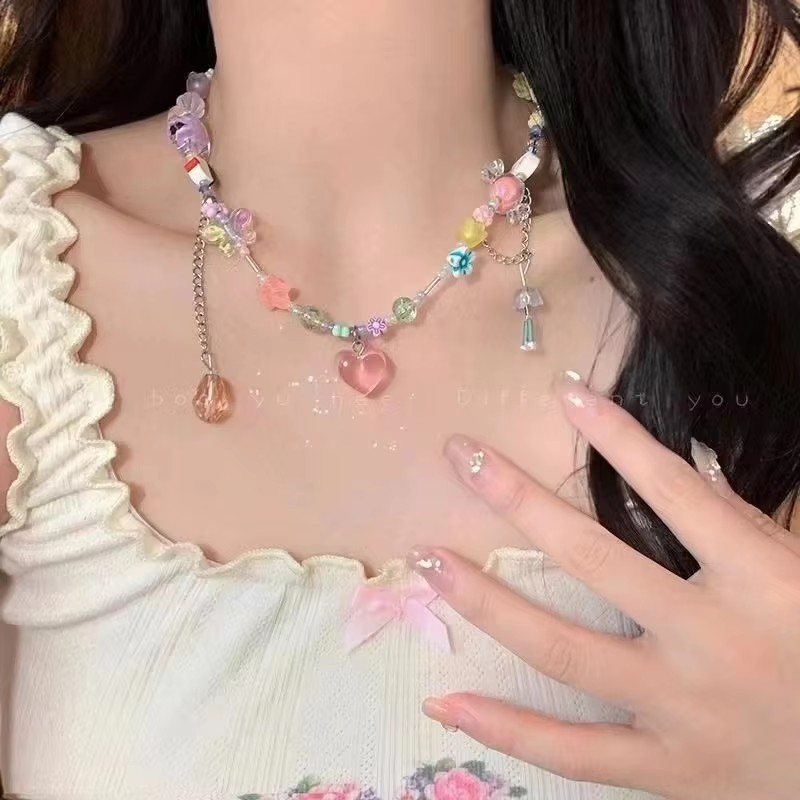 Kpop Boho Śliczny Kolorowy Pomidor Gwiazda Serce Ryba Wisiorek Naszyjnik Koralik Dla Kobiet Estetyczna Biżuteria Y2K Charm Biżuteria EMO Scena Akcesoria