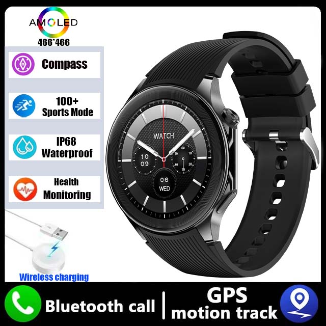 Dla OPPO zegarek DT zegarek X mężczyźni sprytny zegarek GPS trajektoria kompas 1.43 "AMOLED 466*466 HD ekran Bluetooth połączenie Człowiek Smartwatch: czarny