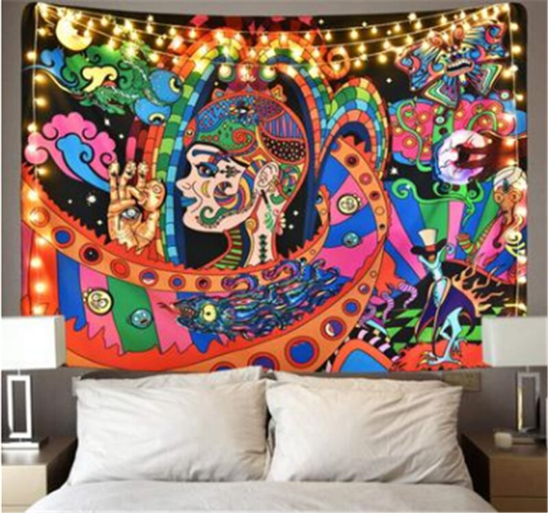 Tapiz de Mandala psicodélico, tapiz Hippie de pared de habitación, manta colgante, arte para decoración del hogar, adornos para el salón: 1