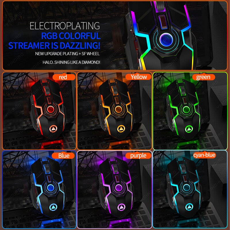 Wireless Gaming Mouse 2400 DPI Rechargeable Adjustable 7 Color Backlight Breathing Gamer Mouse Game Mice for PC Laptop