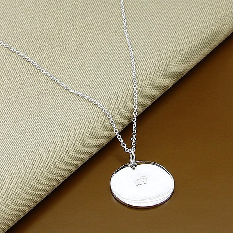 Silver 925 Necklace Round Pendant Necklace For Women Men Sterling Silver Jewelry