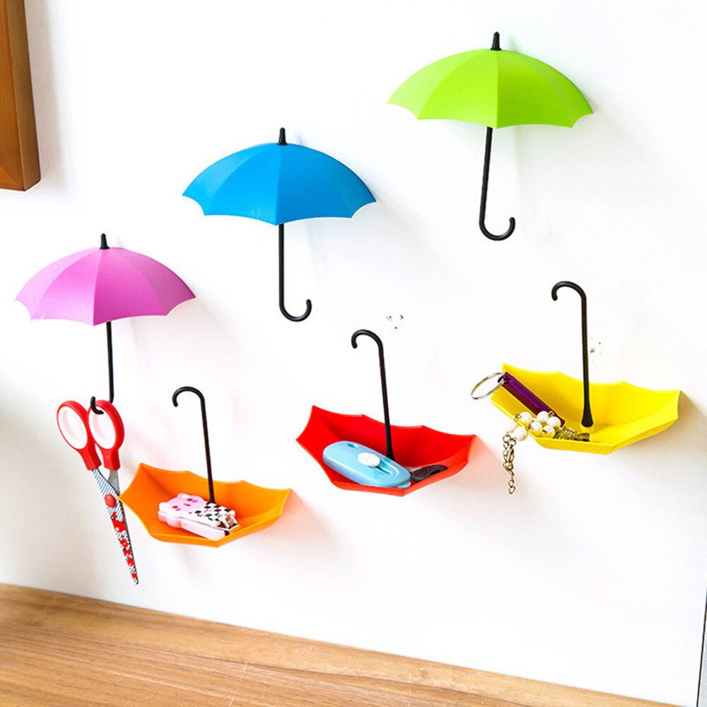 6 Stuks Leuke Cartoon Paraplu Wall Mount Sleutelhouder Muur Haak Hanger Organizer Duurzaam Home Decor Muur Stickrs Paraplubak thuis: B 6pcs