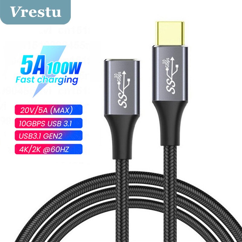 5A 100W Usb 3.1 Gen 2 Type C Kabel 10Gbps Usbc Verlengkabel Data Snel Opladen Kabel Extender koord Voor Xiaomi Redmi Hub 4K Hd