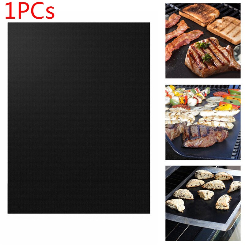 Non-stick BBQ Grill Mat 40*33cm Baking Mat Teflon Cooking Grilling Sheet Heat Resistance Easily Cleaned Kitchen For Party: Black 1PCs