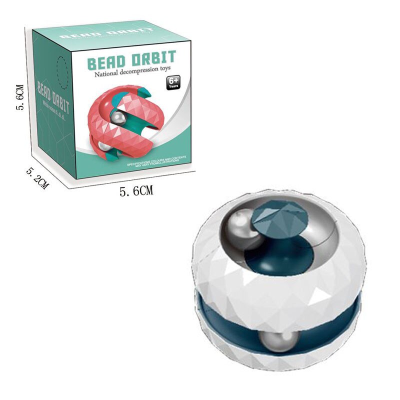 Stress Relief Cube Rotierenden Marmor Track Metall Perle Orbit Fingertip Unendlichkeit Spinner Entlasten Zappeln Flipper Puzzle Spielzeug für Kinder: 3 orbit white blue