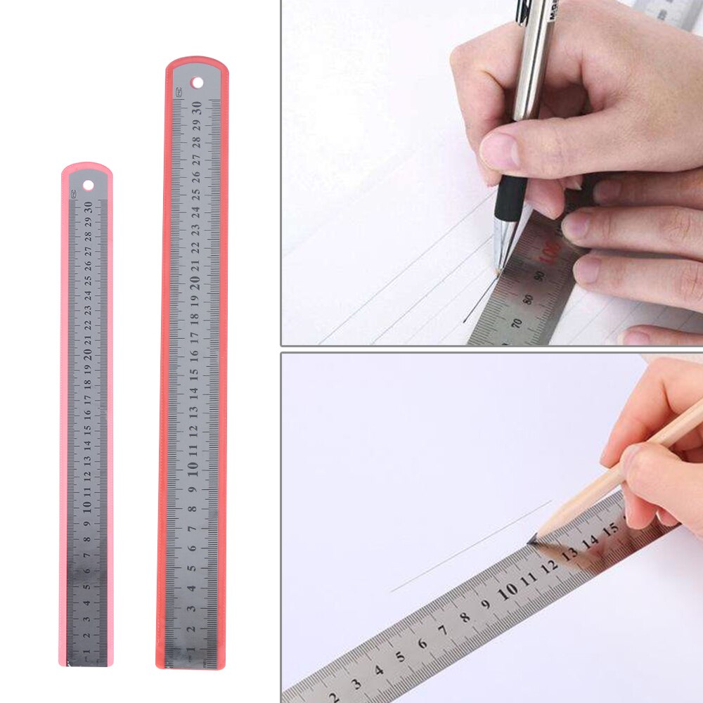 1PC 30/50mm Straight Ruler Stainless Steel Double Sided Metric Imperial Student Stationery Ruler Metal Precision Measuring Tool