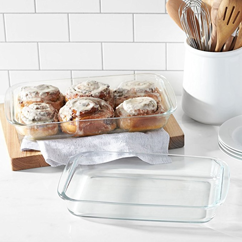 Platos de vidrio templado oblongo transparente para hornear, herramienta antiadherente para cocina, bandeja para queso y arroz