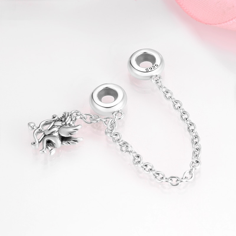 Di alta qualità 925 sterlina d'argento Cupido Eros silicone di figura rotonda Della Catena di Sicurezza in forma Originale bene Braccialetto di Fascino Monili che fanno