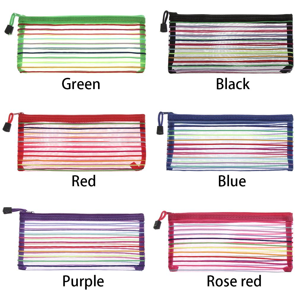 Effen Kleur Nylon Rits Etui Mesh Pen Zak Cosmetische Opslag Transparante Raster Handtassen Portemonnee Mode