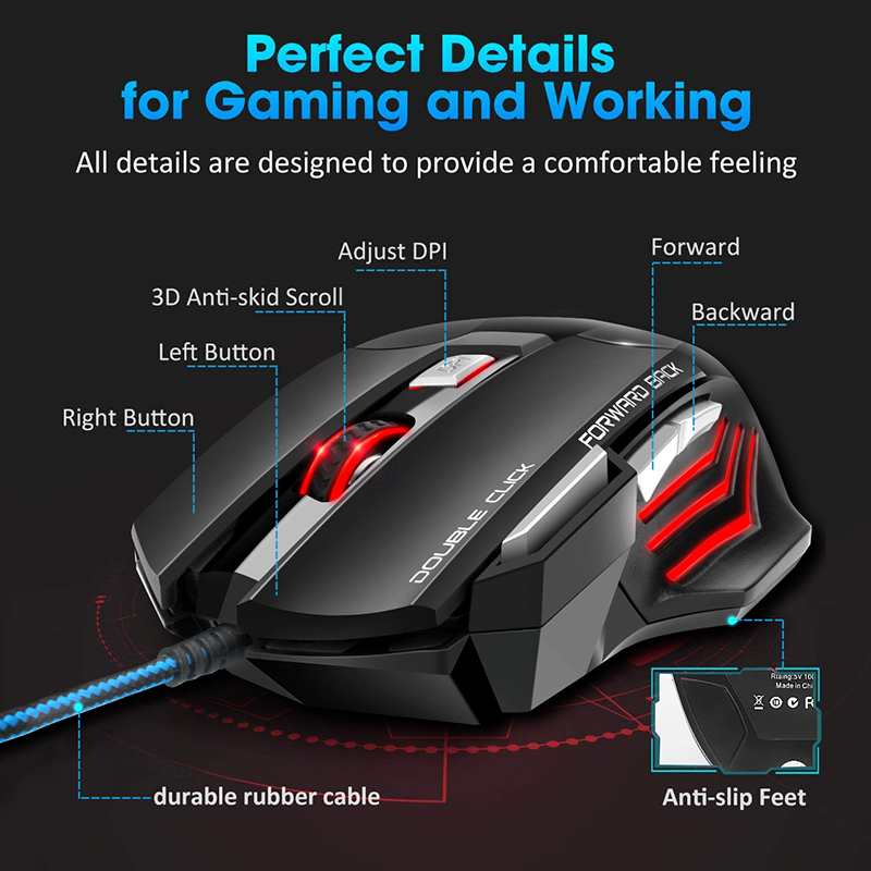 Computer Muis Gamer Bedrade Gaming Muis Rgb Stille Muis 5500 Dpi Ergonomische Muis Met Led Backlight 7 Knop Voor Pc laptop