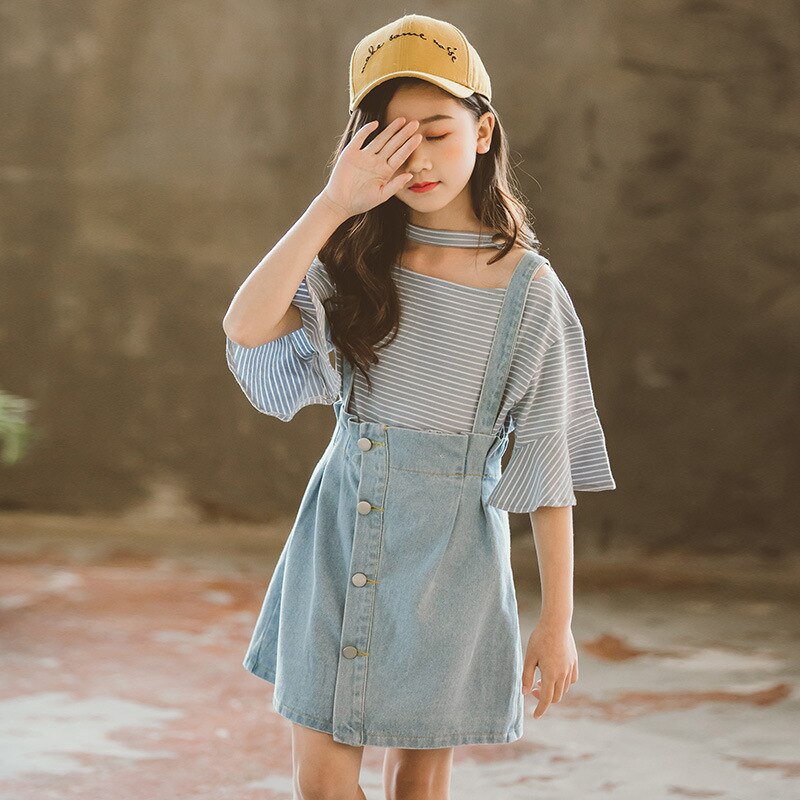 Falda vaquera con tirantes para niñas, ropa de estilo coreano para niñas pequeñas, falda con tirantes, ropa para adolescentes y niñas