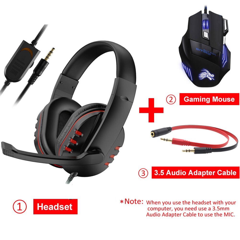 Auriculares estéreo para videojuegos, cascos con cable de 3,5mm para Xbox one, PS4, PC, con micrófono y Control de volumen: Red Add MA