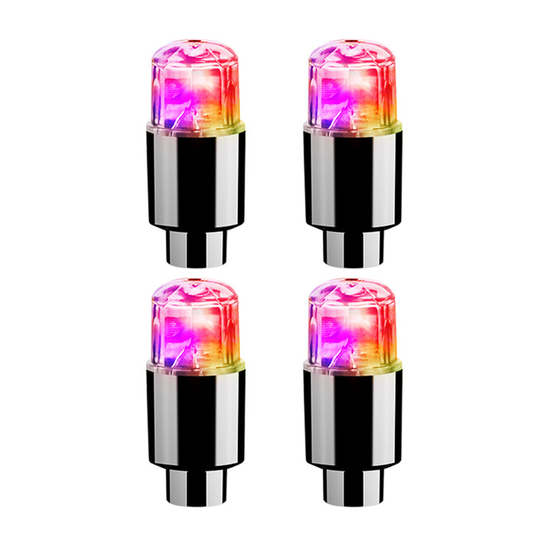 4 Uds. De luces LED coloridas para ruedas, tapas de válvulas de neumáticos de coche, bombilla de luz de neón, cubierta Universal para válvula de bicicleta y motocicleta, Exterior de coche: Plata