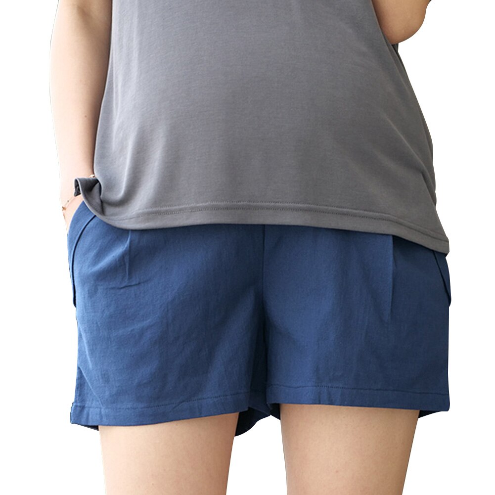 Moederschap Shorts Solid Over Buik Linnen Katoen Zwangerschap Casual Outdoor Mode Zomer Elastische Taille Ademend Dunne Zachte: Royal Blue / XXL