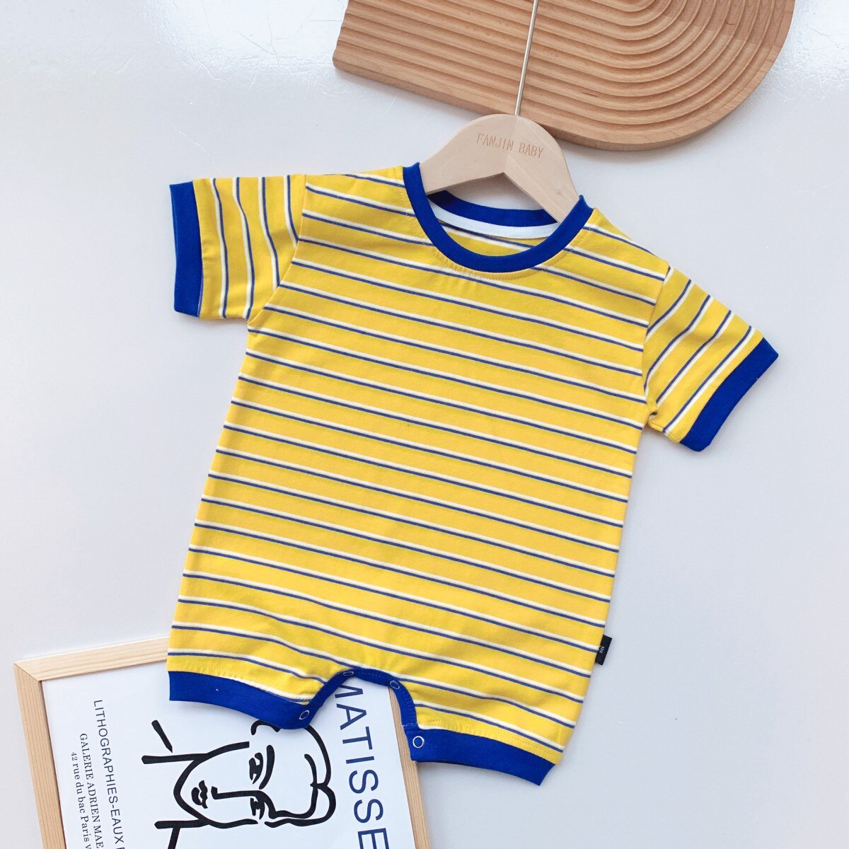 Cotton Baby Rompers Summer Infant Jumpsuit Baby Boys Clothes Short Sleeve Newborn Baby Clothing Striped Baby Costume: Yellow / 100