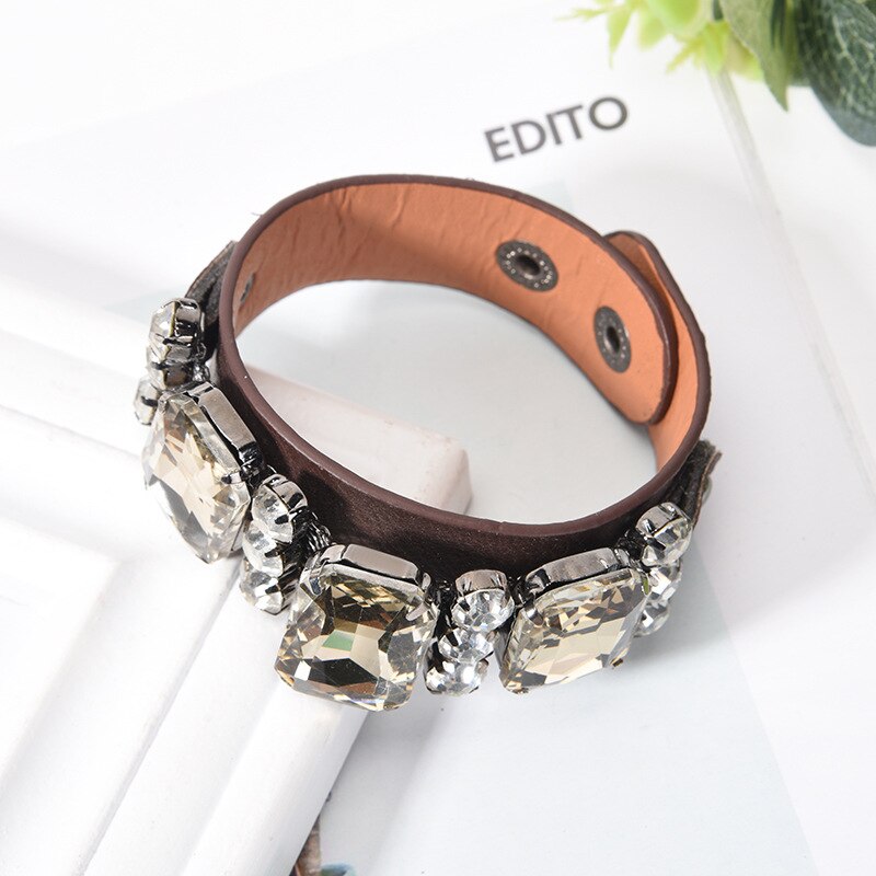 D&amp;D Crystal Leather Bracelet with Buttons Adjust Size Buckle Bracelets &amp; Bangles Women Jewelry: Default Title