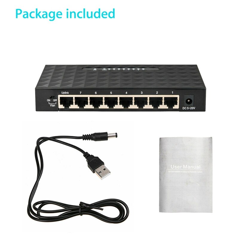 USB Mini Lan Poe Ethernet Network Desktop Switch 8 Port 10 100Mbps Fast Internet Hub