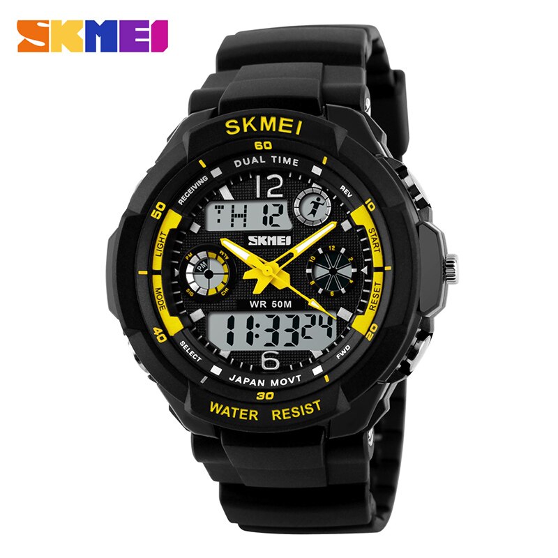 SKMEI Sport Horloges Mannen Dual Display Horloges Chronograph 50M Waterdicht Alarm Kalender Back Light Horloge 0931: Yellow