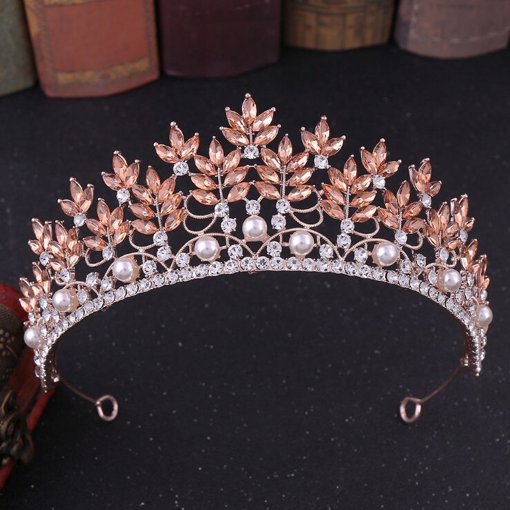 Arancione di Cristallo Da Sposa Strass Oro Corona Sposa Diademi e Corona Copricapo Accessori Per Capelli Per Le Donne Da Sposa Da Sposa: 7