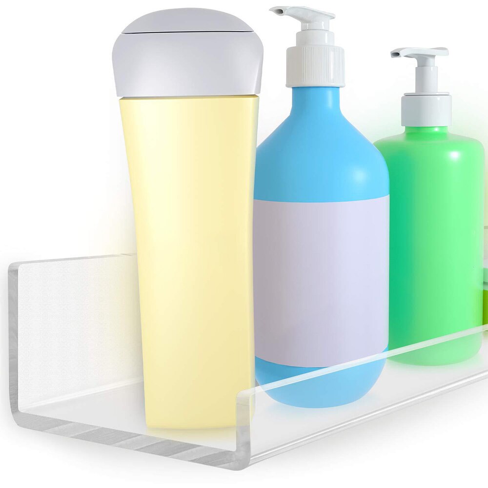 2 Stuks Acryl Muur Planken Transparant Acryl Badkamer Opbergrek Opknoping Planken Muur Gemonteerde Houders Voor Diversen Cosmetica