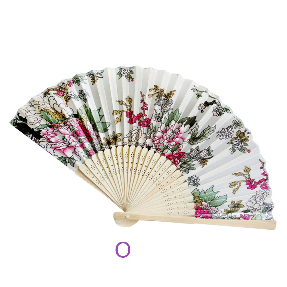 Folding Hand Held Flower Fan Vintage Bamboo Folding Hand Held Flower Fan Chinese Dance Party Pocket Decoration: O