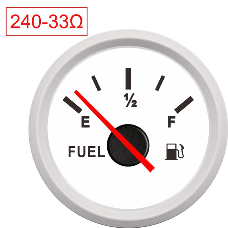 Indicador Universal de nivel de combustible para coche, medidor de nivel de gasolina, LED rojo, 2 pulgadas, 52mm, 9-32V, para autocaravana, barco, camión, RV: White 240-33ohm
